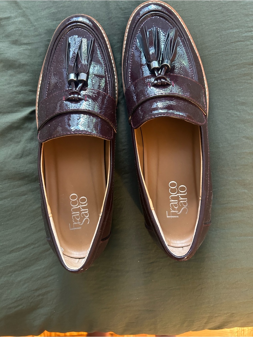 Franco Sarto Women’s Burgundy Patent Tassel Loafers